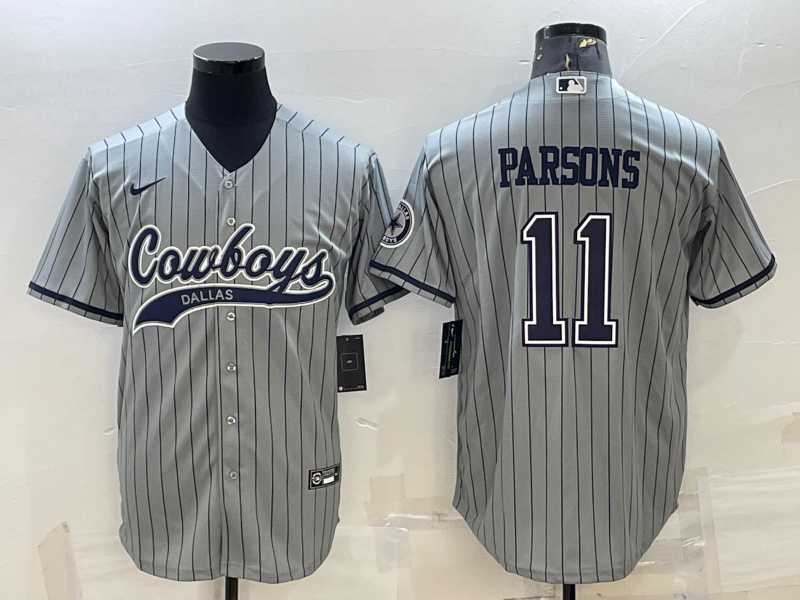 Men%27s Dallas Cowboys #11 Micah Parsons Grey With Patch Cool Base Stitched Baseball Jersey